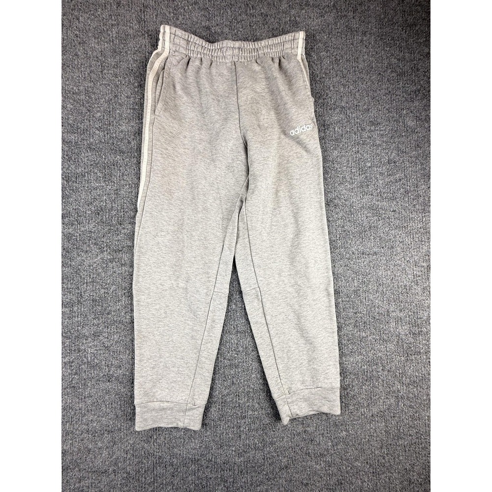 Adidas Pants Mens Medium Gray Fleece Joggers Sweatpants Elastic Cuff 3-Stripes